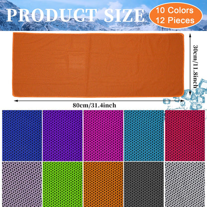 SYIGICE 12 Pack Cooling Towels, 32 x 12 Inch Microfiber Ice Towels, Soft and Breathable Neck and Face Cooling Towels, Sweat Wicking Towels for Yoga, Running, Gym, Workout, Outdoor Exercise, 10 Colors
