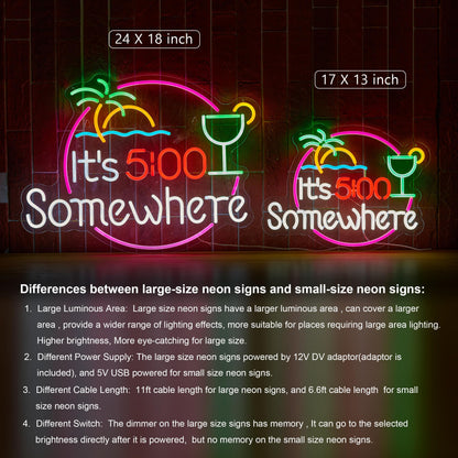 Its 5 00 O'clock Some Where Neon Sign for Wall Décor Dimmable LED Man Cave Bar Beer Garage Neon Light USB Powered Neon Art Signs Decor