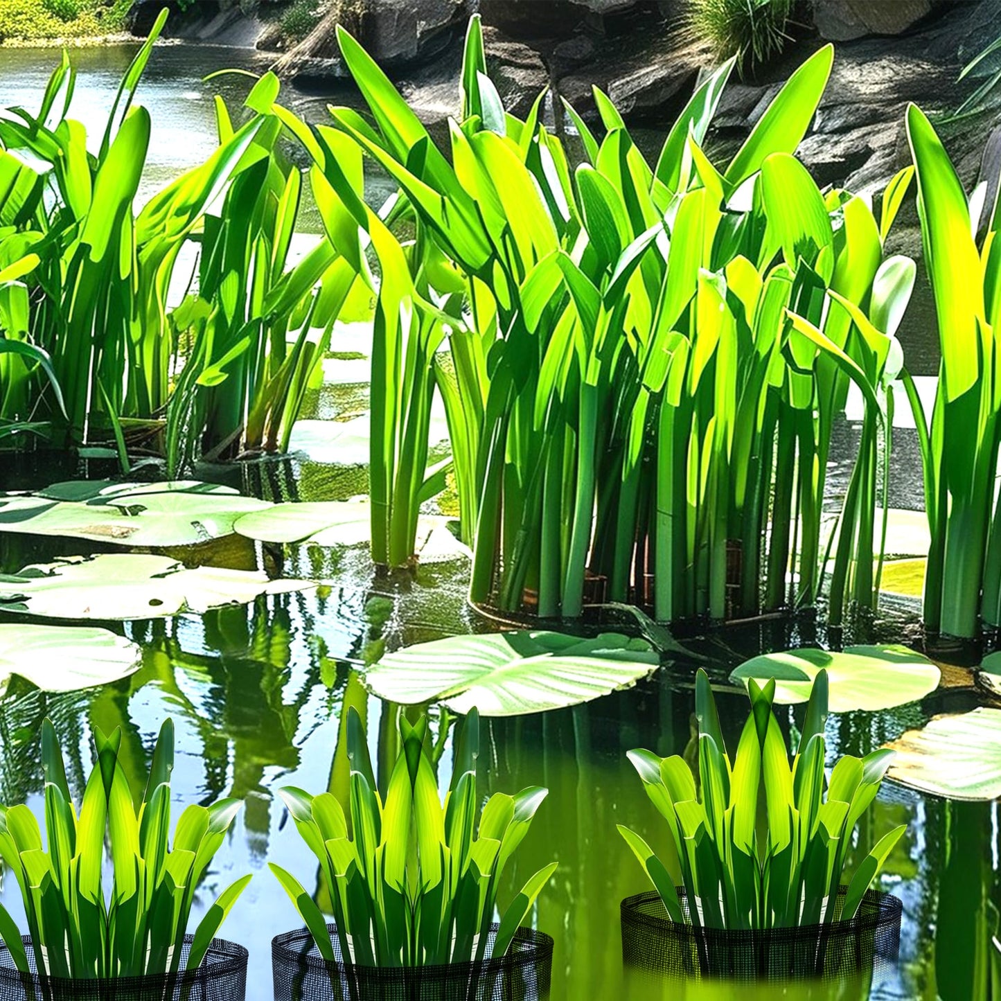 EBaokuup 4 Pcs Aquatic Pond Planting Bags-7" Reusable Mesh Water Garden Pond Plant Pot-Breathable Black Square Lily Plant Pots for Pond Bog Plant Garden Terrestrial Plant