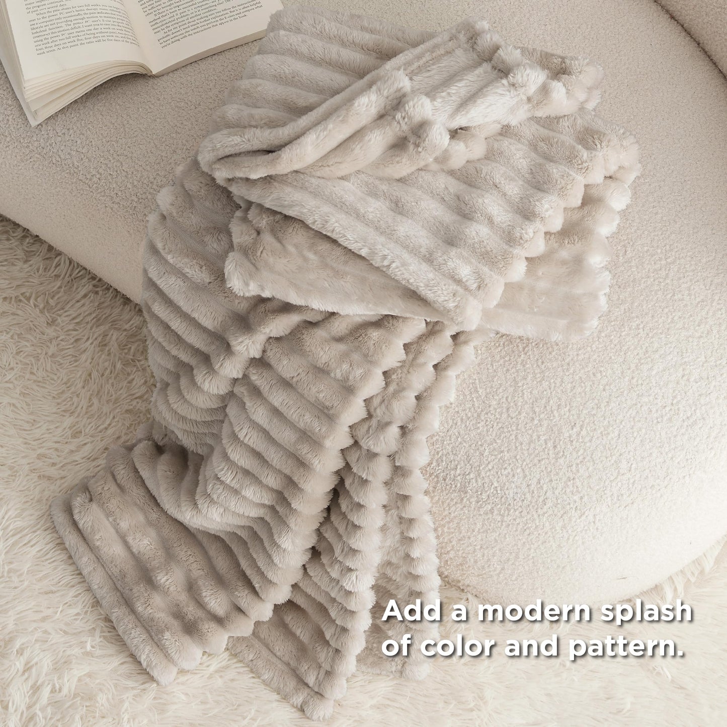 Bedsure Fleece Blanket Throw Size (Dark Grey & Beige)