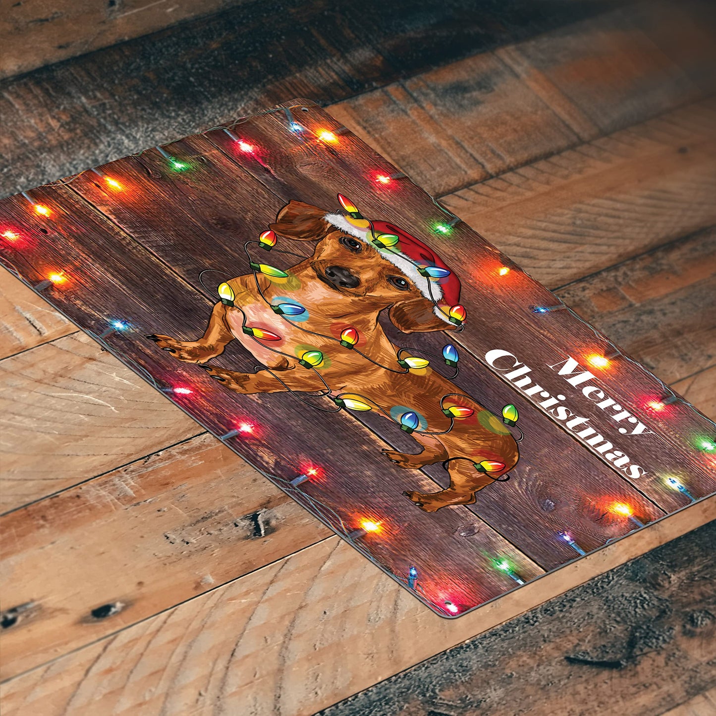 Christmas Dog 12 X 8 Metal Tin Sign Décor Merry Christmas Xmas Winter Wiener Dachshund Elf Reindeer Santa Saint Nick Snow Wreath Gift MS203