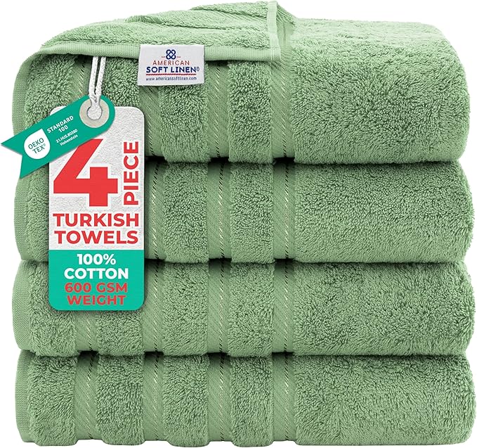 American Soft Linen Luxury 4 Piece Bath Towel Set, 600 GSM 100% Cotton Turkish