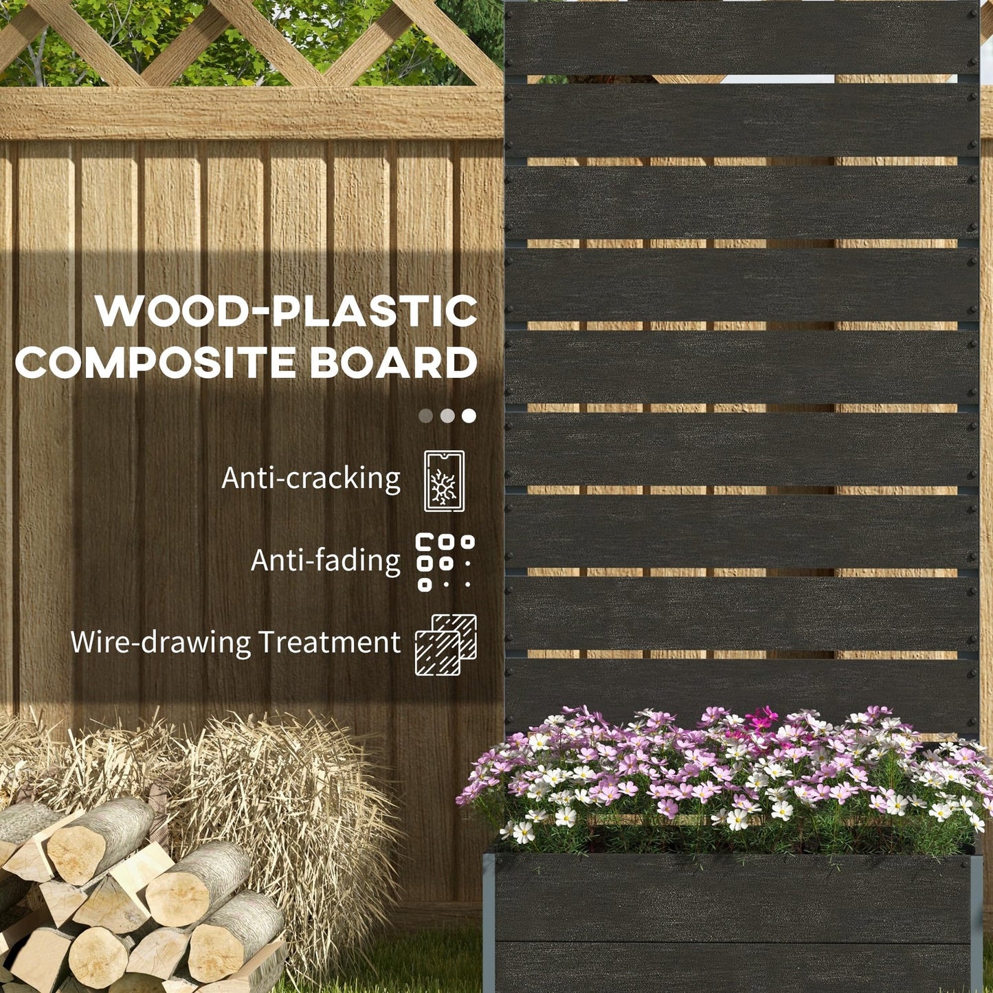 Outsunny Raised Garden Bed with Trellis for Climbing Plants, Planter Box with Self Draining Gap, Freestanding Trellis Planter for Outdoor, Patio, Deck, 28.25" x 15" x 59", Black