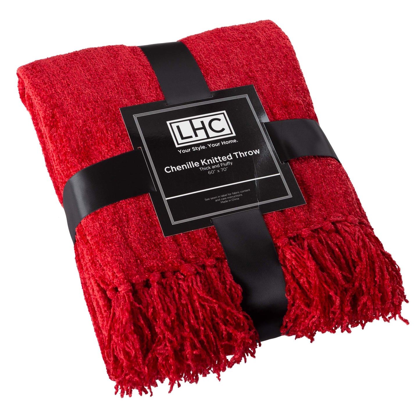 Chenille Throw Blanket- For Couch, Home Décor, Bed, Sofa & Chair-Oversized 60” x 70”- Lightweight, 5” Fringe, Ultra-Soft & Shiny in Lagoon Teal by LHC, Vineyard Red