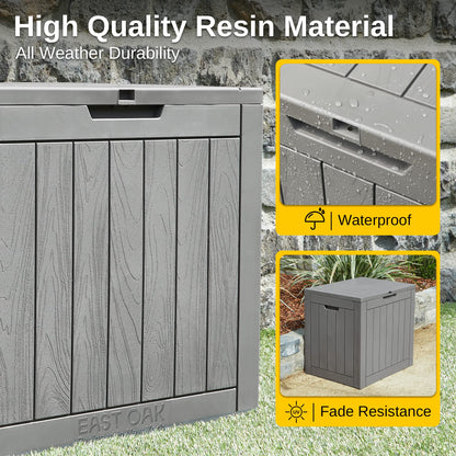 EAST OAK Deck Box, 31 Gallon Indoor and Outdoor Storage Box with Padlock for Patio Cushions & Keter Marvel Plus 71 Gallon Resin Outdoor Box for Patio Furniture Cushion Storage, Brown