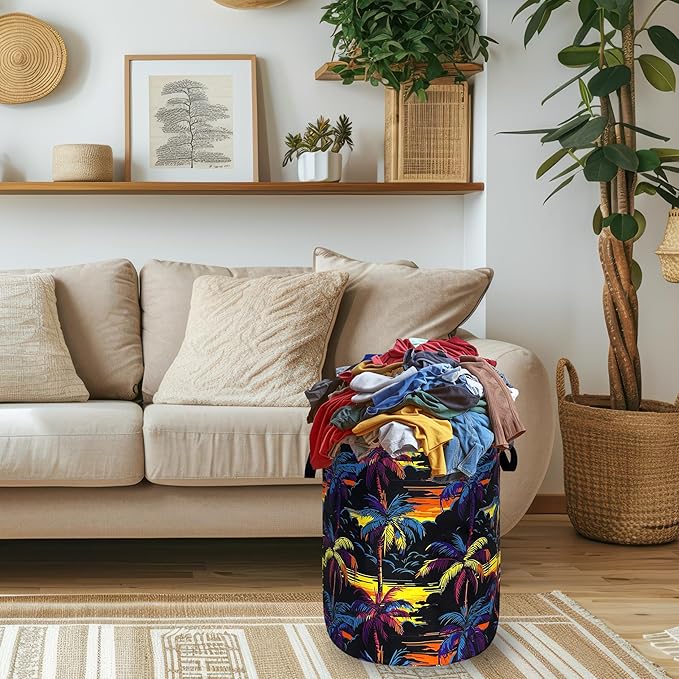 Colorful Palm Tree Laundry Basket Foldable Oxford Cloth Hawaii Laundry Hamper