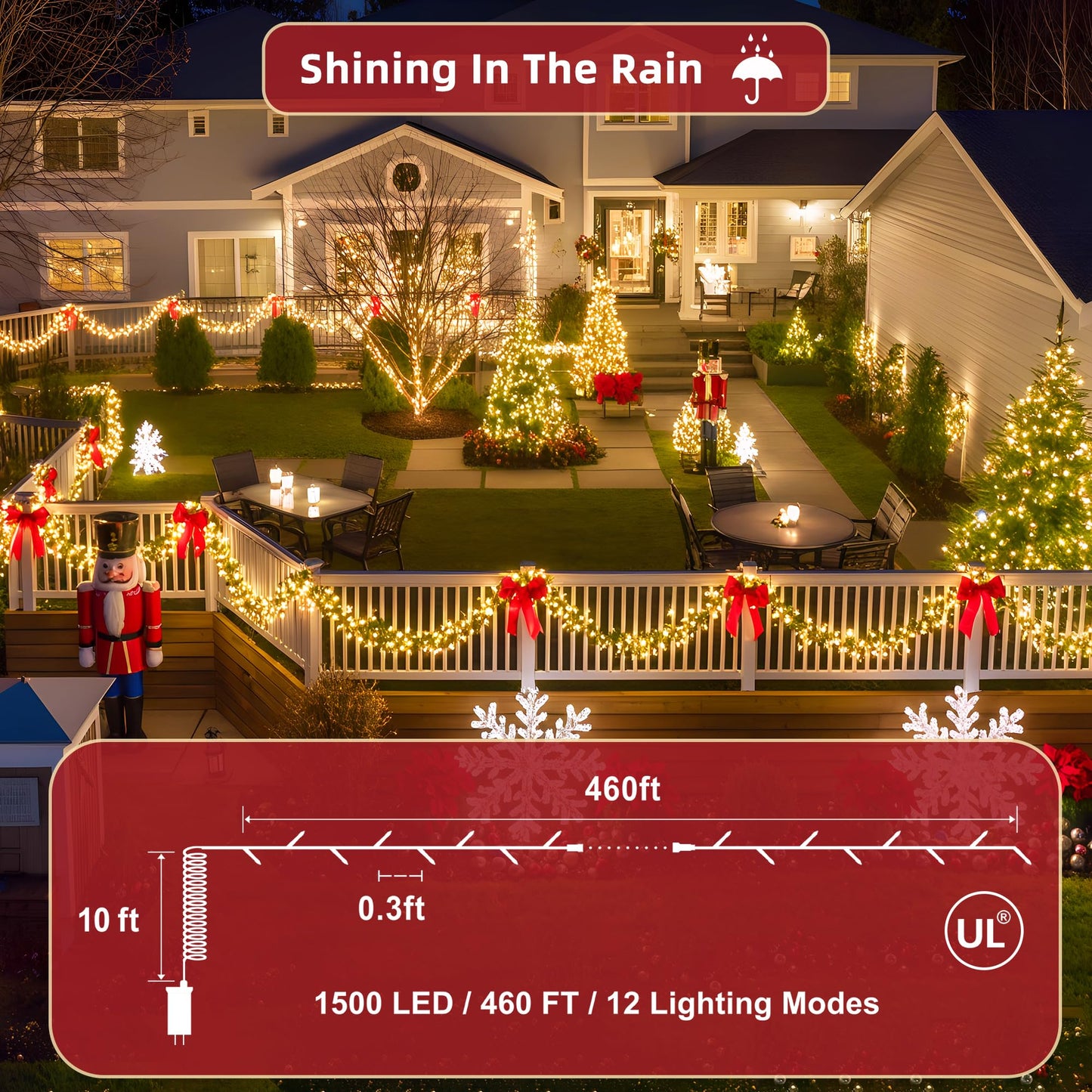 470ft Outdoor Christmas Lights, 1500 LED Super Long String Lights 12 Modes & Timer Memory, Dimmable Outsite Waterproof Light Strings for Xmas Tree Garden Wedding Party Holiday Decorations Warm White