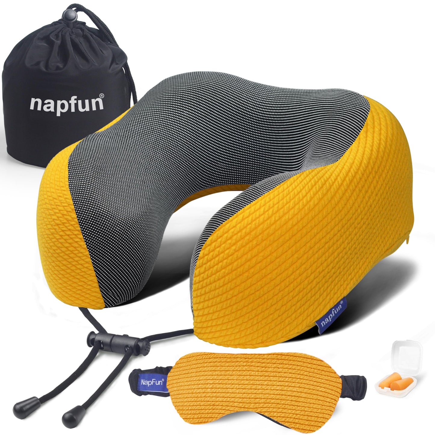 napfun Neck Pillow for Traveling, Upgraded Travel Neck Pillow for Airplane 100% Pure Memory Foam Travel Pillow for Flight Headrest Sleep, Portable Plane Accessories, Light Grey