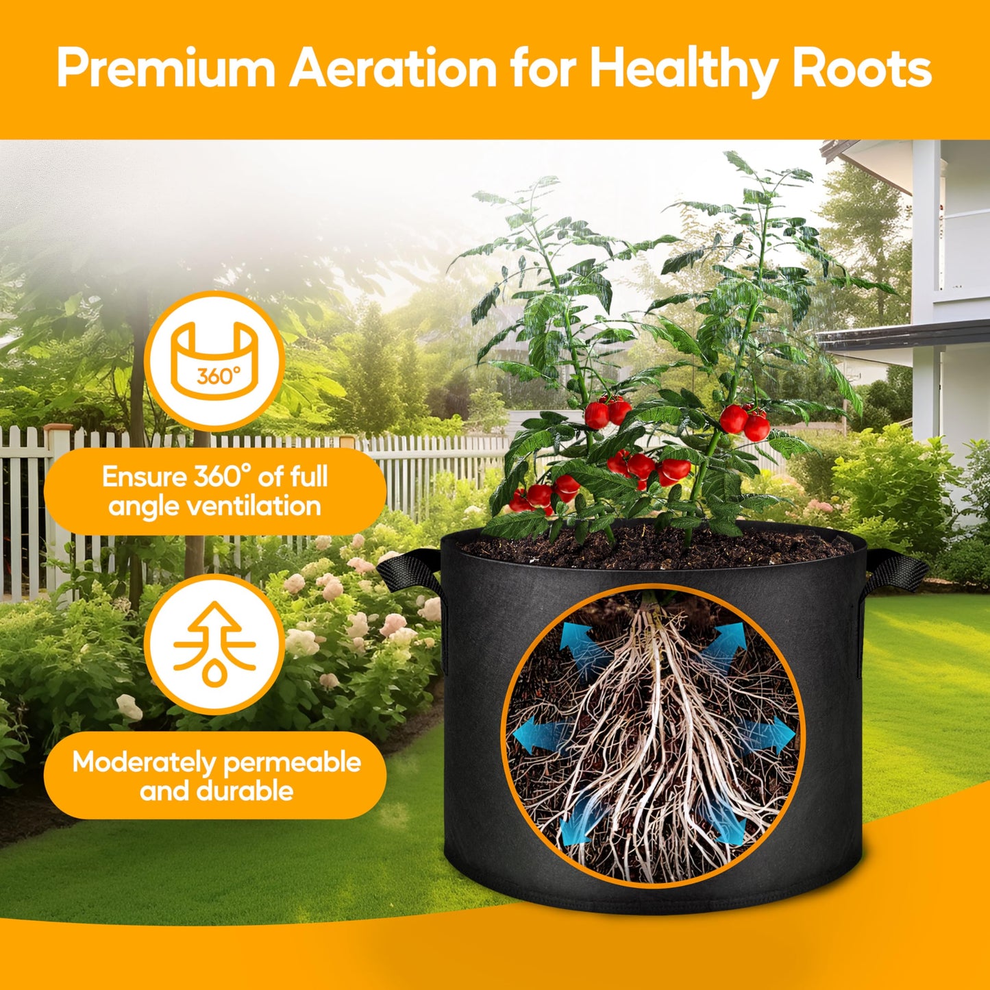 Simple Deluxe Grow Bags 15 Gallon 5 Pack Planter Pots with Handles, Thickened Nonwoven Fabric Aeration Cloth Bag, Heavy Duty Gardening for Tomoato, Potato, Vegetable and Flowers, Black with 5 Labels