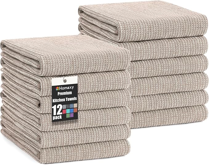 Homaxy Premium Kitchen Towels, Large Cotton Kitchen Hand Towels, Flat and Terry