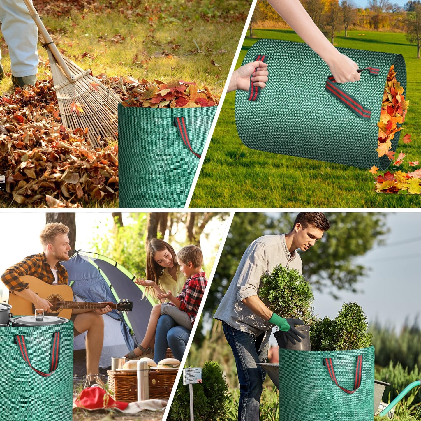 JARDILIFE Garden Waste Bags Heavy Duty 200 300 Litre 2 Pack, Reusable Garden Sacks with 1 Pair of Gardening Work Gloves, Tools Bags for Garden Waste Plant Waste Grass Leaves (200L*300L)