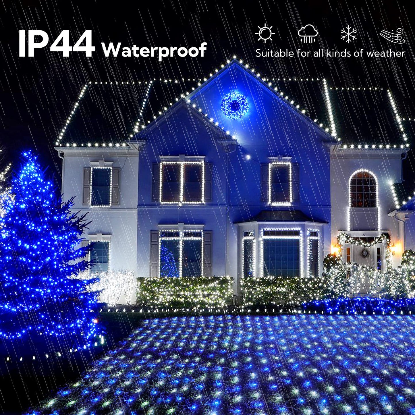 HEYFUNi 192 LED Net Lights Outdoor Mesh Lights,8 Modes Net Light for Bushes Plug in, Waterproof Christmas Net String Light for Bushes Ceiling Wedding Indoor Outdoor(9.8ft x 6.6ft,Blue White)