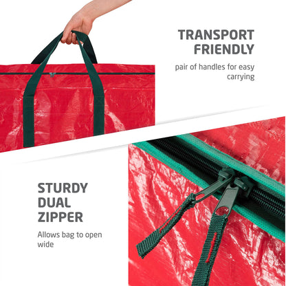 ZOBER Christmas Tree Storage Bag - With 2 Ornaments Accessories/Garland Bags - Fits 7.5 Ft Trees - Plastic, Waterproof Christmas Tree Bag For Storage Box For Xmas - Strong, Durable Handles - Red