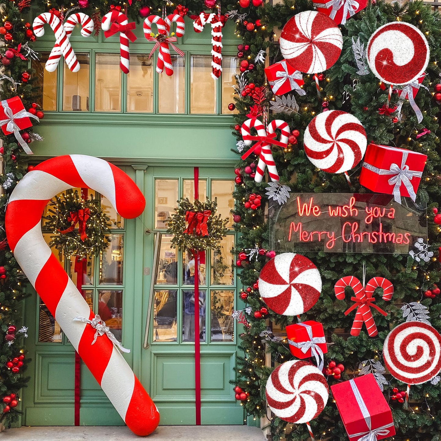 Vercraft 12 Pcs 15.75'' Large Candy Cane Christmas Decorations Giant Lollipop Candy Xmas Decorations with Sticks Red and White Peppermint Decor for Christmas Tree Ornaments Party, 12 Styles