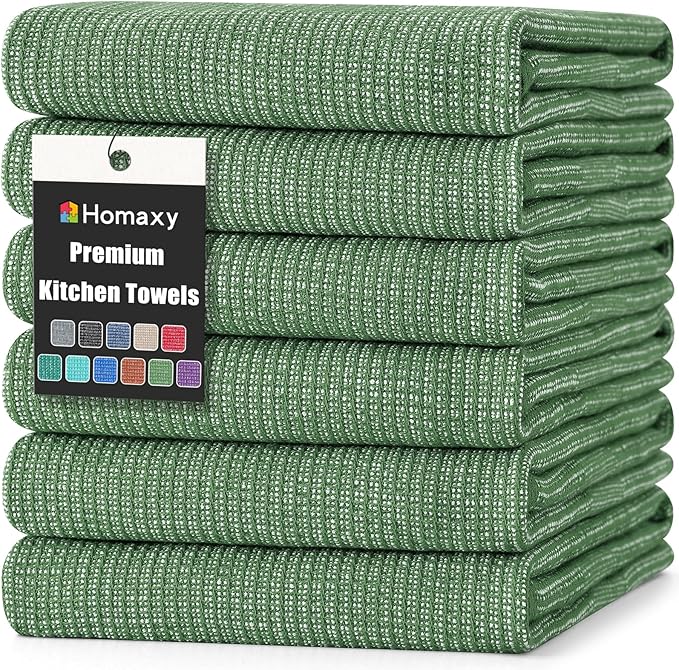 Homaxy Premium Kitchen Towels, Large Cotton Kitchen Hand Towels, Flat and Terry