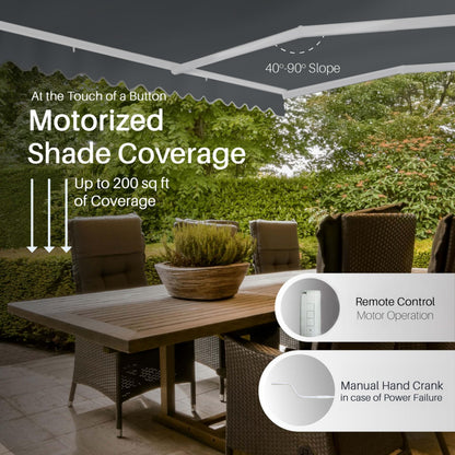 ALEKO 20x10 ft Electric Retractable Patio Awning, Remote Control Motorized & Manual Crank, Outdoor Shade Canopy with UV-Resistant Fabric - White Frame, Gray