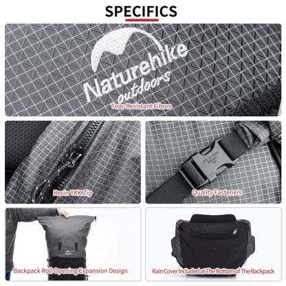 Naturehike 65L Rock Upgraded Internal Frame Hiking Backpack for Outdoor Camping Travel Backpacking with Rain Cover Ultralight Backpack for Adults