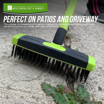 Weed Remover Tool Wire Brush Scraper Set with Metal Broom & Weed Removal Head - Remove Weed & Moss from Block Paving Garden Path Patio and Driveway Easily