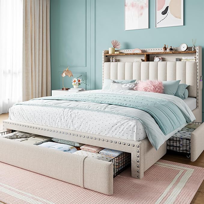 EnHomee Upholstered Full Bed Frame