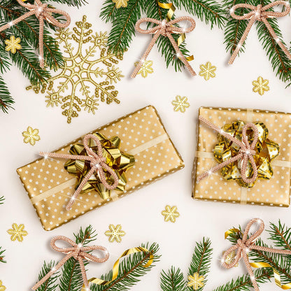 12 Pcs 3.2''x2.8'' Gold Glitter Christmas Bows Ornaments with Clip Metal Shiny Christmas Tree Decorations Bows for Wreath Garland Xmas Party Decorations Wedding Baby Shower Home Indoor Outdoor