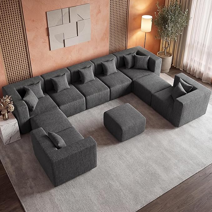 MONVANE Modular Sectional Sofa, Oversized 10 Seat Convertible U Shaped Couch