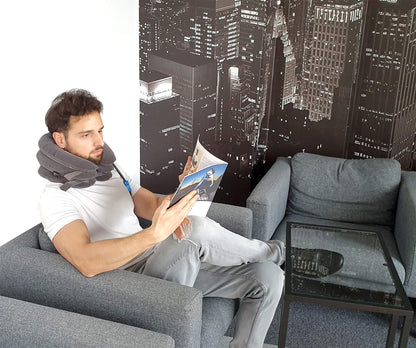 Pinched Nerve Neck Stretcher Cervical Traction Device for Home Pain Treatment | Inflatable Spinal Decompression Collar Unit Muscle Strain Injury Relief | Herniated Disc Problems Remedy Kit (Gray)