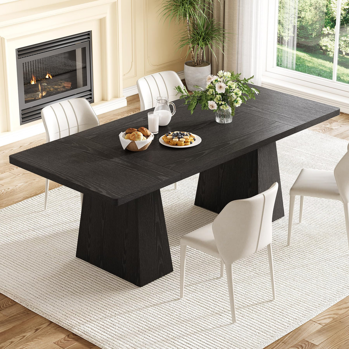 LITTLE TREE Dining Table for 4-6 People, Wooden Table, Rectangle Furniture with Heavy Duty Legs, Modern Kitchen Table for Home, Dining Room, Black