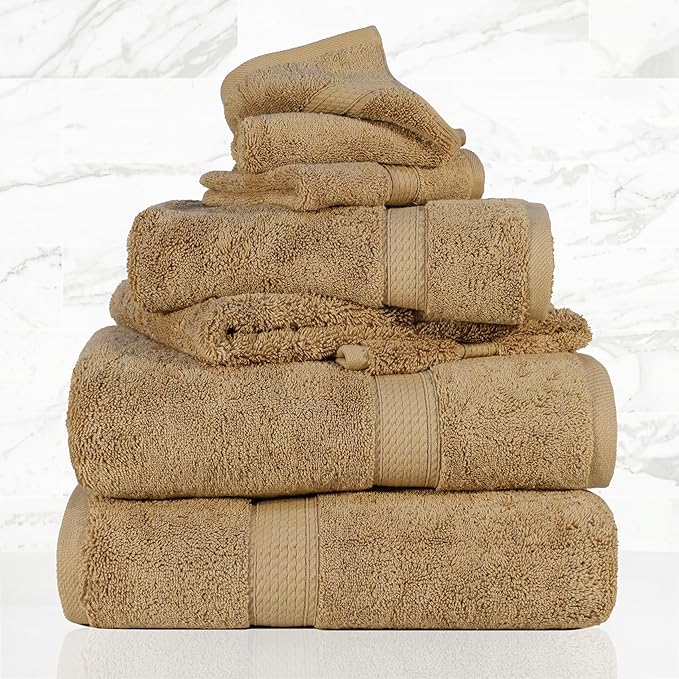 SUPERIOR Egyptian Cotton Pile 6 Piece Towel Set, Includes 2 Bath, 2 Hand