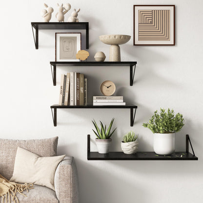 Fun Memories 10 Inch Deep Floating Shelves, Black Floating Shelf 16 Inch Long, 16" W x 10" D Wall Shelves Set of 2, Deep Shelves for Books, Wide Floating Shelves for Bahtoom, Living Room, Kitchen