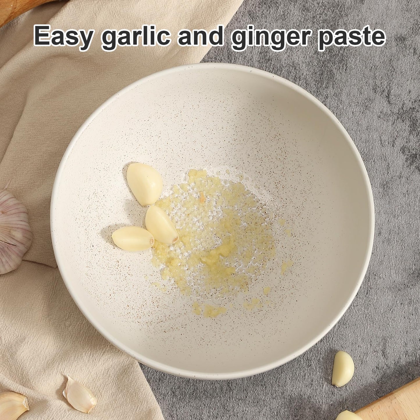 KGCCIZI Ceramic Large Salad Bowls with Garlic Grater Function. White 60 OZ Salad Serving Bowl. Deep Bowl fit for Soup, Cereal, Ramen, Pasta, Salad.