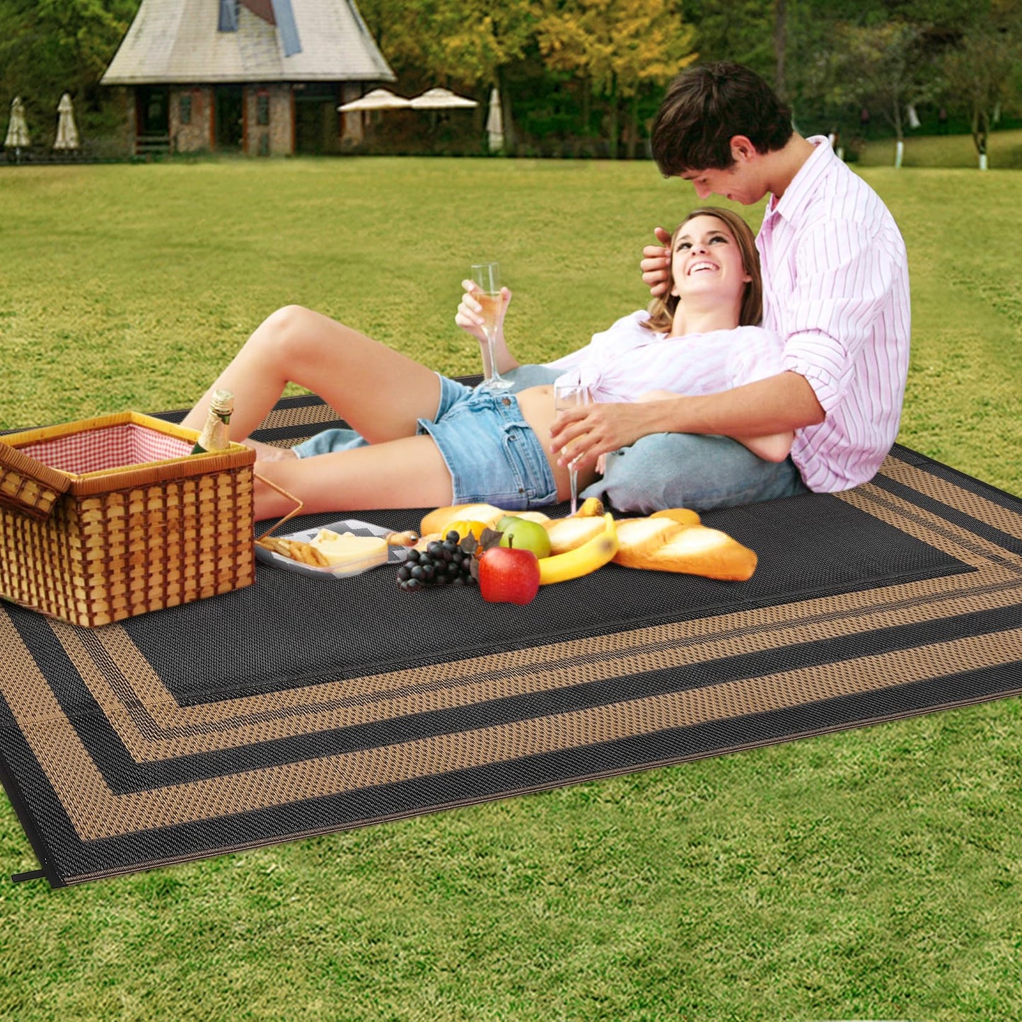 Garvee Outdoor Rug 9x18 Outdoor Patio Rug Reversible Plastic Straw Rugs Waterproof Foldable Mat Easy Clean Lightweight Carpet for Backyard Camping Porch RV Beach Balcony Deck Picnic Panel Brown