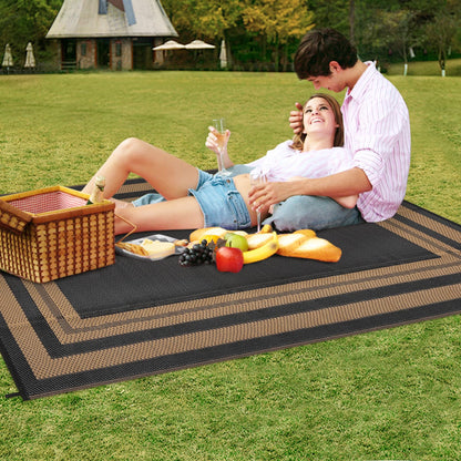 Garvee Outdoor Rug 9x18 Outdoor Patio Rug Reversible Plastic Straw Rugs Waterproof Foldable Mat Easy Clean Lightweight Carpet for Backyard Camping Porch RV Beach Balcony Deck Picnic Panel Brown