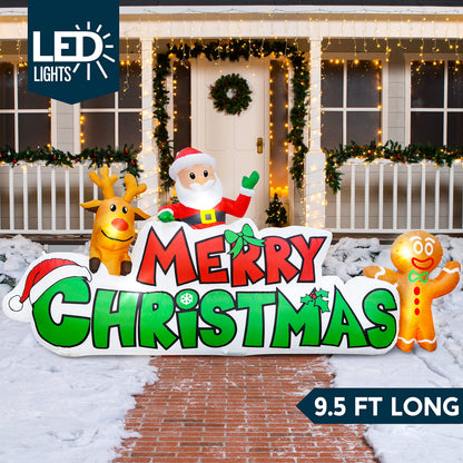 Joiedomi 9.5 FT Christmas Inflatable Merry Christmas Sign with Santa, Reindeer & Gingerman, LED Lit for Outdoor Yard Garden Lawn Winter Decor
