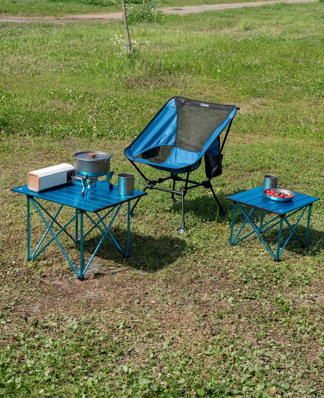 iClimb 1 Light Folding Table and 2 Ultralight Anti-Sinking Folding Chair Bundle for Two Adults Outdoor Camping Beach Concert