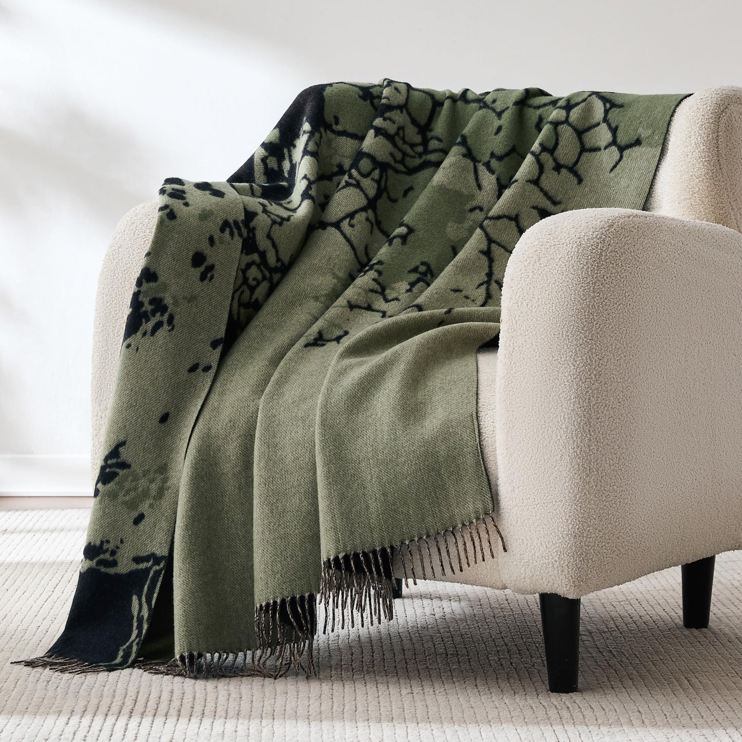 Lush Decor x Chuks Collins Threaded Roots Throw Blanket Single 60" W x 70" L Green - Cozy Wool Blanket - Green Throw - Super Soft Blanket for Bed, Couch, or Chair