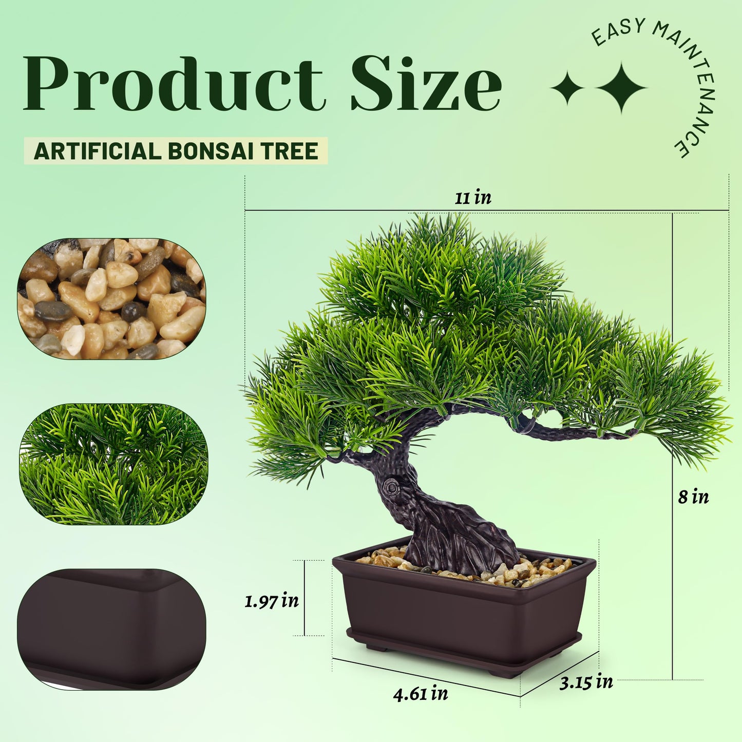 Der Rose 8 Inch Fake Plants Artificial Bonsai Tree Cedar for Home Office Desk Table Shelf Japanese Zen Decor (Pine)