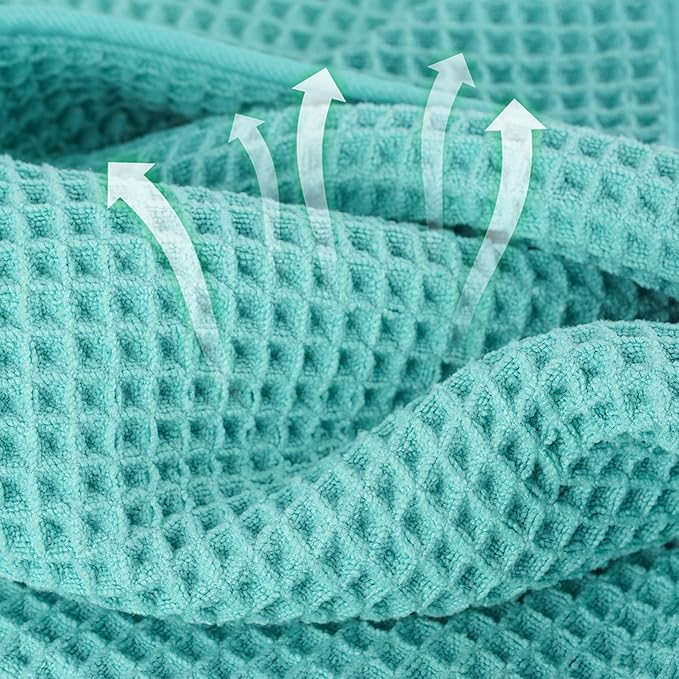 Microfiber Waffle Face Towels, 4 Pieces, Fast Drying, Lint Free 430 GSM