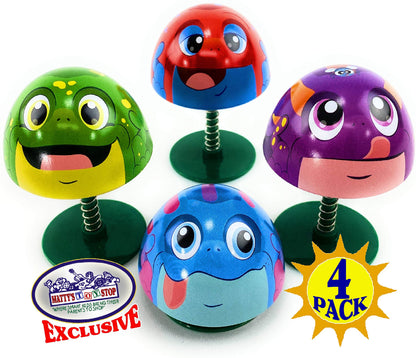 Matty's Toy Stop Schylling Frog Poppers Red, Blue, Green & Purple Complete Gift Set Bundle Storage Bag - 4 Pack