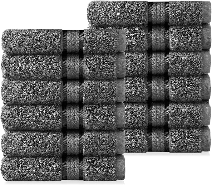 Cotton Craft Ultra Soft 12 Pack Wash Cloths 12x12 Charcoal Weighs 2 Ounces Each