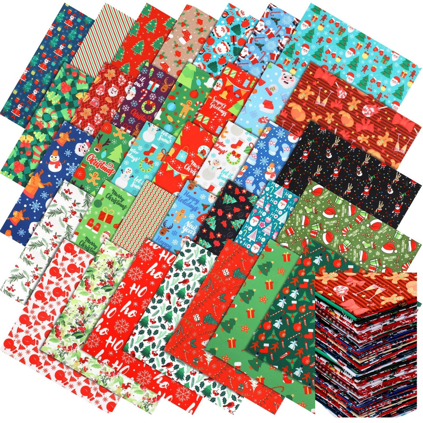 Tudomro 70 Pcs 10 x 10 Inch Christmas Quilting Fabric Squares Santa Gingerbread Man Fabric Bundles Snowman Candy Cane Printed Precut Patchwork Materials for Xmas Winter DIY Crafts Cloths Handmade