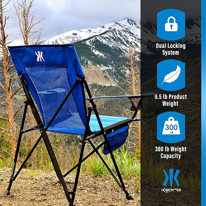 Kijaro Dual Lock Folding Camp Chairs - Versatile for Sports, Outdoors & Lawns - Locks Positions - Maldives Blue