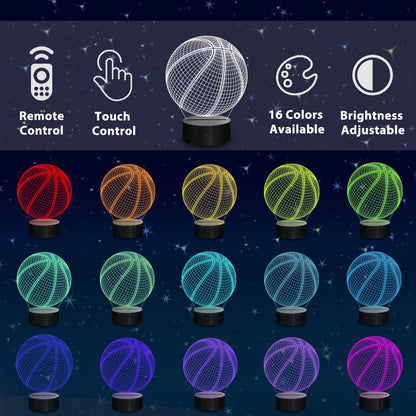 Lampeez Basketball Night Light Kids 3D Optical Illusion Lamp with 16 Colors Changing Remote Control Birthday Xmas Valentine Gifts Idea for Sport Fan Boys Girls