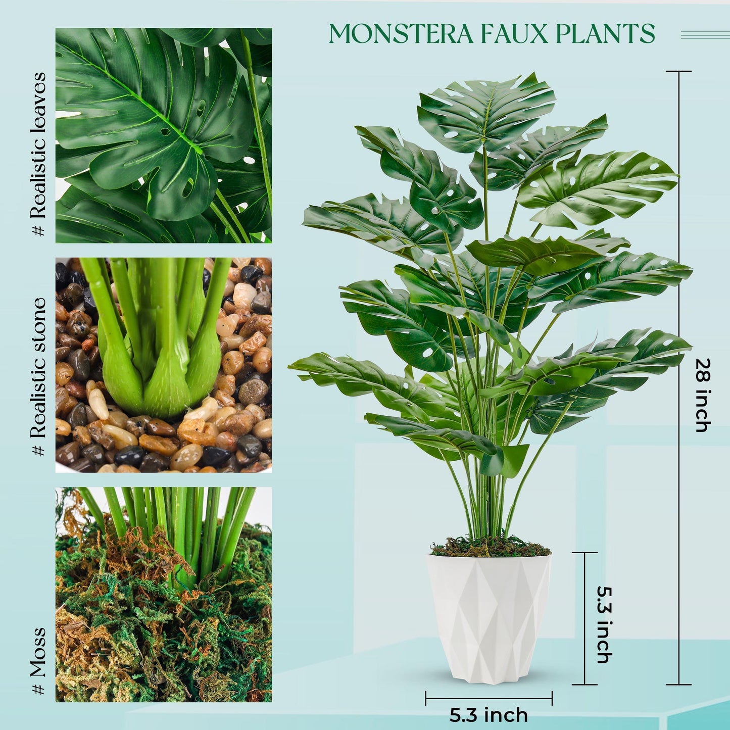 Der Rose 28" Tall Fake Plants Large Artificial Monstera Faux Potted Plants Indoor with White Pot for Home Office Living Room Decor