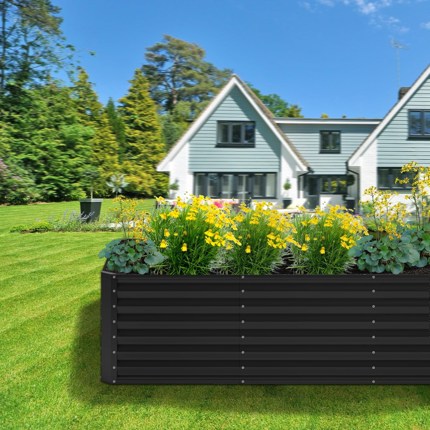 Nedenyou 8x2x2FT Galvanized Raised Garden Bed,Planter Raised Beds-Metal Garden Box,Large Plant for Outdoor Planting, Vegetables Bed，Flower,herb-Black