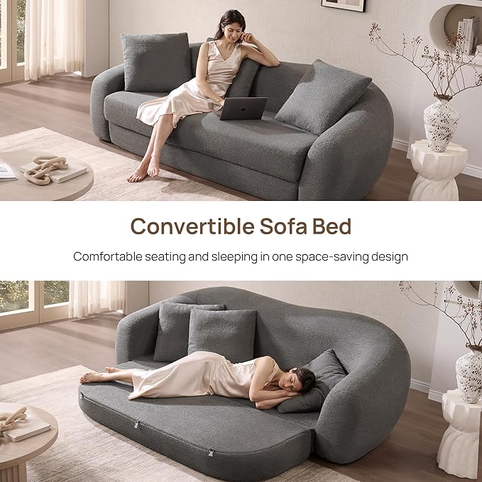 SICOTAS 90.6" Curved Convertible Sofa Couch Bed