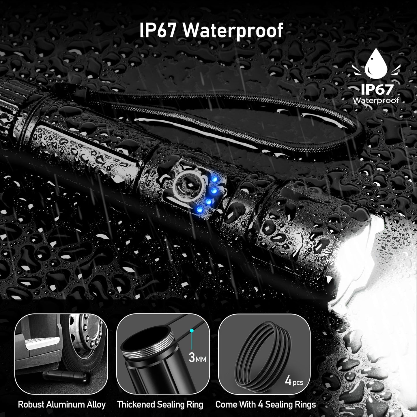 Blukar LED Torch Rechargeable, Super Bright Torches High Lumens -Adjustable Focus, 5 Modes, 5000 mAh Long Lasting, IP67 Waterproof, Powerful Handheld Flashlight for Camping, Hiking, Emergency