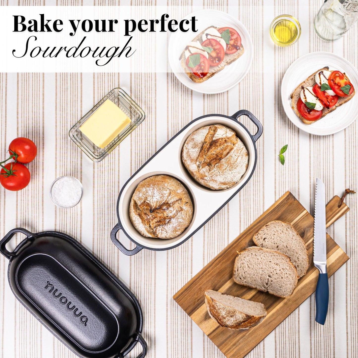 Nuovva Enamelled Cast Iron Cookware Bundle – Dutch Oven Pot with Lid & Double Bread Loaf Pan – Premium Cookware Set for Baking, Roasting & Everyday Cooking