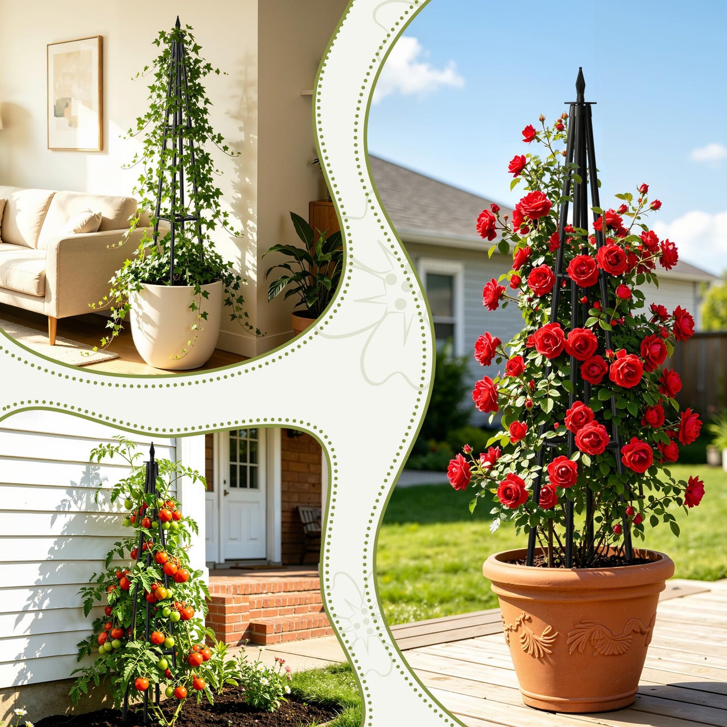 Obelisk Trellis for Climbing Plants Outdoor,4.0 Ft Garden Trellis for Potted Plants, Metal Trellis with Anti-Rust Coated for Potted Plants Indoor, Plant Support for Vegetables, Vines