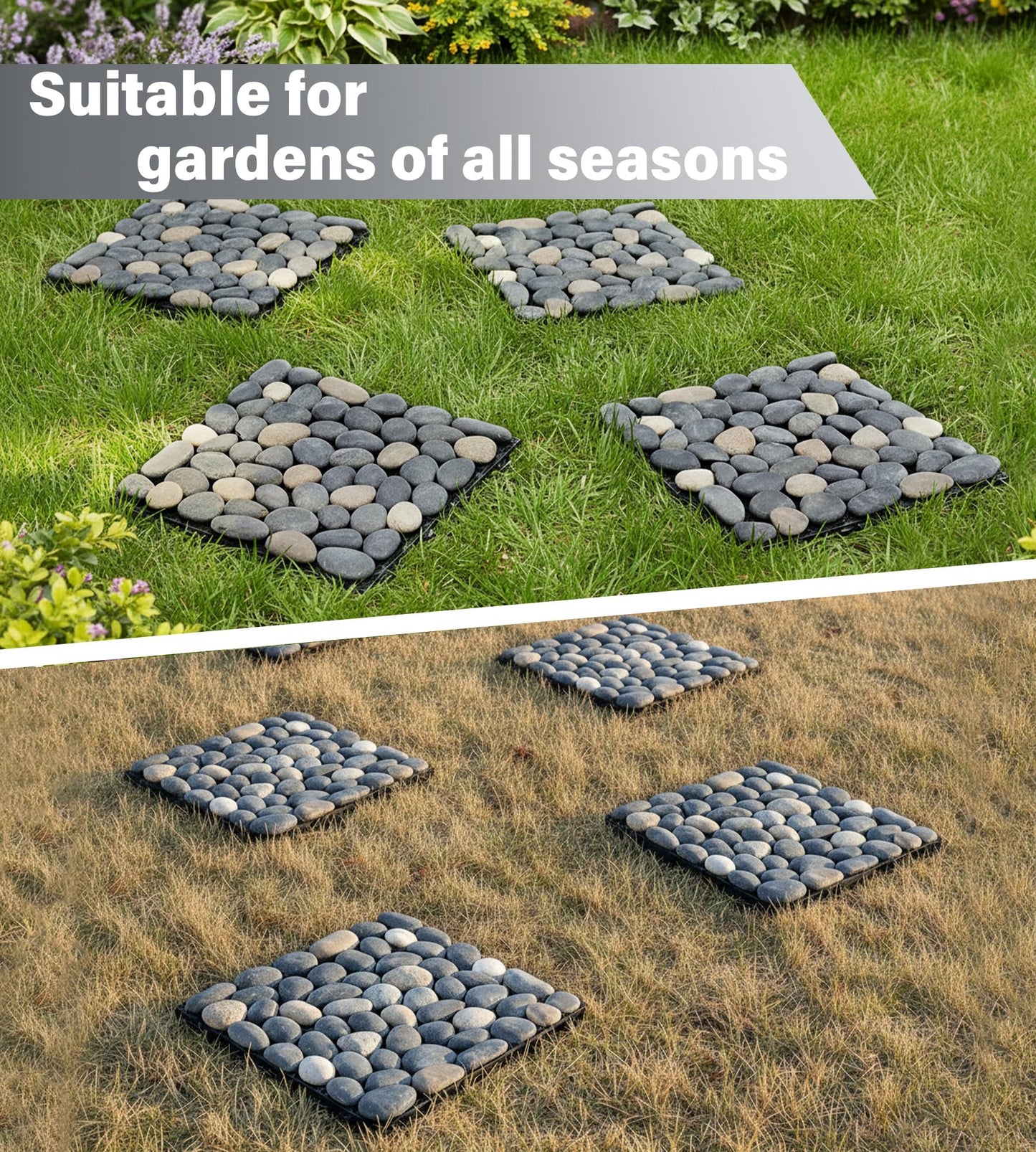 jxgzyy 4 Pcs Interlocking Stepping Stones Outdoor for Garden, 11.8" Square Pavers for Landscaping, Outside Pebble River Stone Mat for Yard Lawn Patio Pathway Walkway