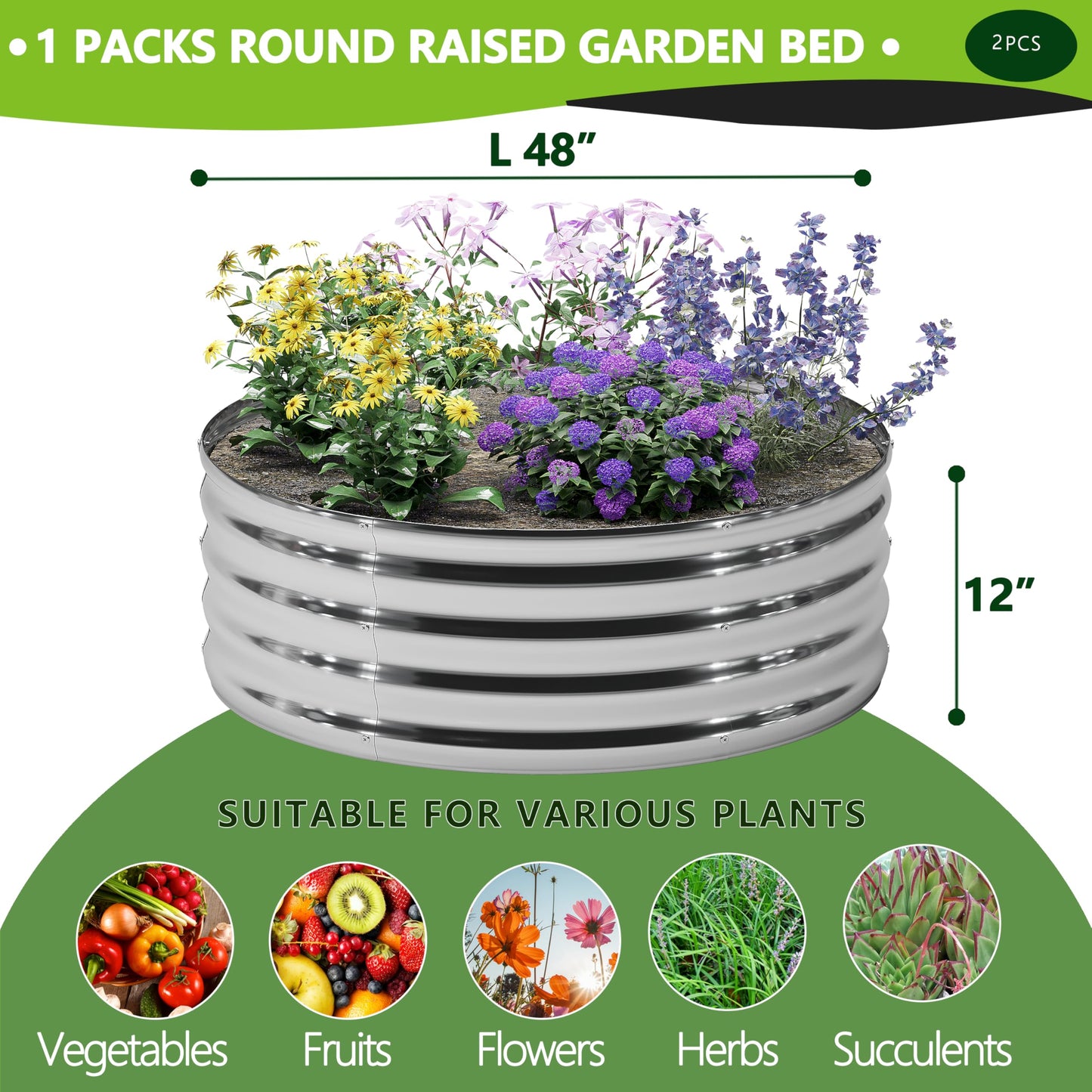 DIIYIV 2Pack 4x4x1ft Galvanized Raised Garden Bed, Planter Raised Garden Beds Outdoor, Round Clearance Raised Garden Beds for Gardening Vegetables